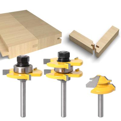 China Hard YG6 Alloy 3 Piece Set 45 Degree Tenon Knives 3 Teeth Milling Cutter Groove Cutter Wood Set Tenon T Type Knives for sale