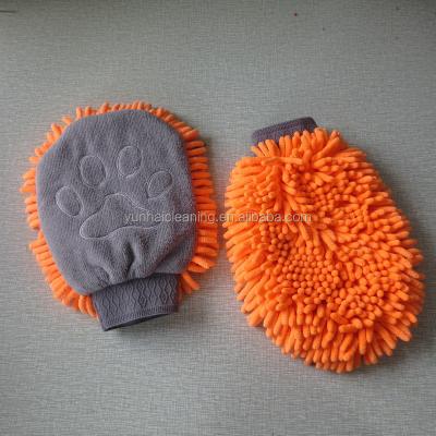 China Sustainable Microfiber Chenille Pet Wash Mitt Embroidery Wash Mitt for sale