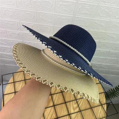 China Bóveda grande Straw Hat With Pearl Accessories simple del borde para femenino en venta