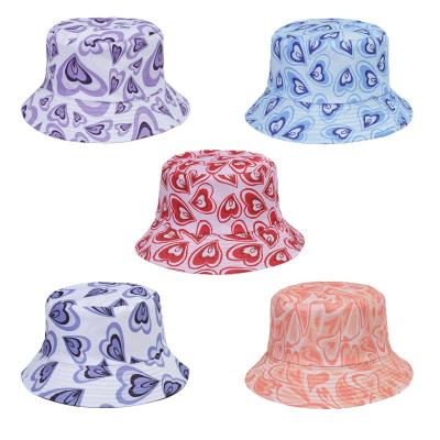 China Pescador de doble cara Hat For Women de la protección solar de la impresión del corazón del verano en venta