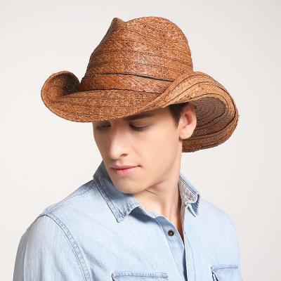 China Summer Casual Roll Brim Sun Protection Denim Straw Hat For Men en venta