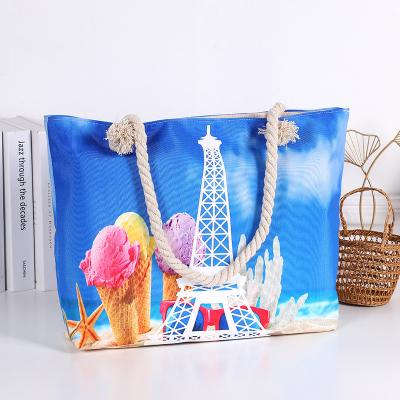 China Casual Large Capacity Canvas Beach Bag With Ice Cream Print for Outside en venta