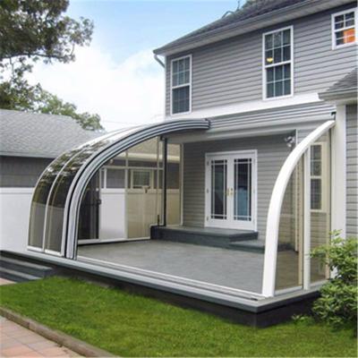 China Modern High Quality Double Pane Green House Glass Bifolding Winter Garden Blinds Green Room for sale