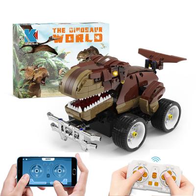 China Electric Racing Remote Control Tyrannosaurus Rex Triceratops Toy Legoed STEAM Jurassic RC Dinosaur Building Blocks Building Toy World KAIYU for sale