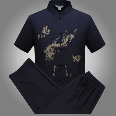 China Breathable/comfortable summer wear dragon ambroidered tai chi uniform short sleeves silk suits wing chun clothing for sale