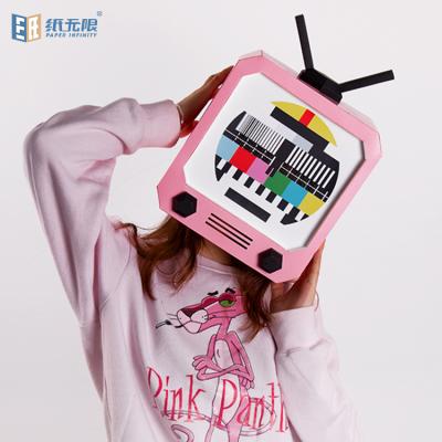 China 2019 Handmade New Design In Stock Mini TV Shaped Pink Masquerade Masks Cast 3d Paper Craft Mask for sale