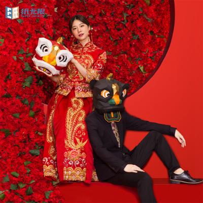 China Handmade Beautiful Chef Casts Animal Head Mask Chinese Lion Dance 3d Paper Mask For Party / Stage for sale