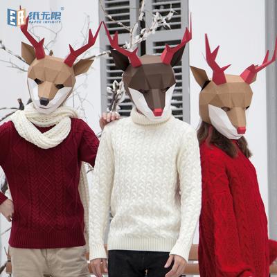 China Customized diy handmade design christmas elk party decorations elk paper head mold 3d masks for sale