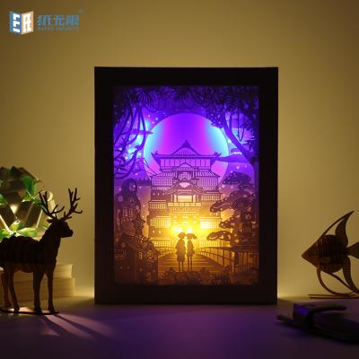 China Product luxury creative shade art fashion carvings night 3d paper light led lamp with paper frame for sale