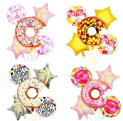 China Party Decoration Donut Birthday Ball Five-piece Set Movie Balloon Party Decoration Star Pentagon Set Aluminum Balloon for sale