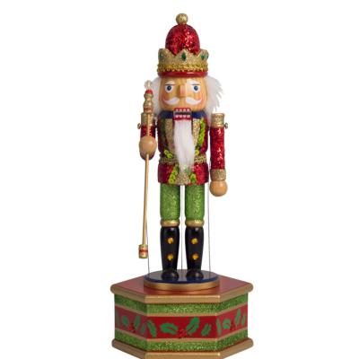 China Daily 36CM Nutcracker King Soldier Music Box Painted Hexagon Base Music Box Handwork Decorationchristmas Goods for sale