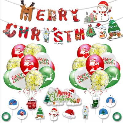 China Party Decoration MerryChristmas Party Flag Balloon Set Christmas Theme Flag Cake Card Decoration Balloon Set for sale