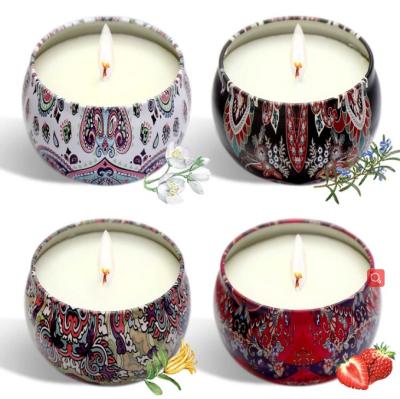 China Bars Aromatherapy Candle Tin Box Gift Box Set Soy Wax Plant Environmental Friendly Essential Oil Smokeless Candle Can for sale