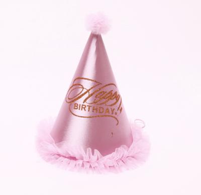 China China 20cm pointed hat dress dress up pure lace gold powder gauze ball compound birthday hat for sale