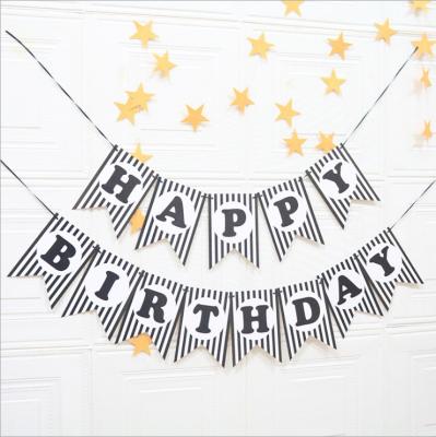 China Marriage favors & Creative Style Dovetail Flag Party Favors Happy Birthday Party Flag Bridal Black Striped Fishtail Banner Popular Decoration for sale