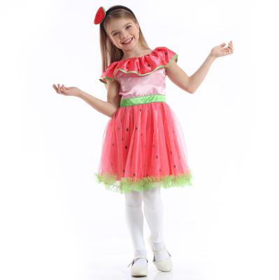 China Decoration Children's Dress Watermelon Skirt Red Multilayer Net Princess Party Costume for sale