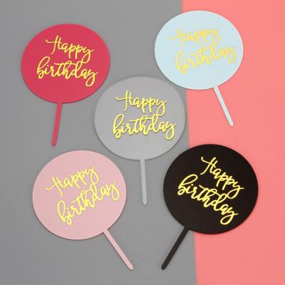 China Disposable High Quality Acrylic Round Happy Birthday Cake Topper for sale