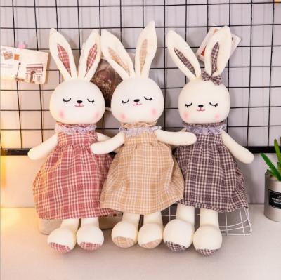 China Cute Decoration Cartoon Rabbit Plush Toy Girl Plaid Skirt Cloth Doll Child Birthday Gift Toy for sale