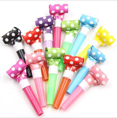 China 6 sticks 6cm color dot short paper tube dragon bun party blowing children's toys celebration supplies creative whistling length: 8cm for sale