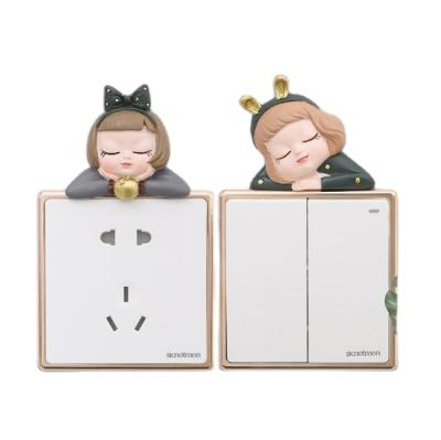 China WALL STICKER creative frameless cartoon girl living room wall resin switch sticker switch panel decoration wall sticker for sale