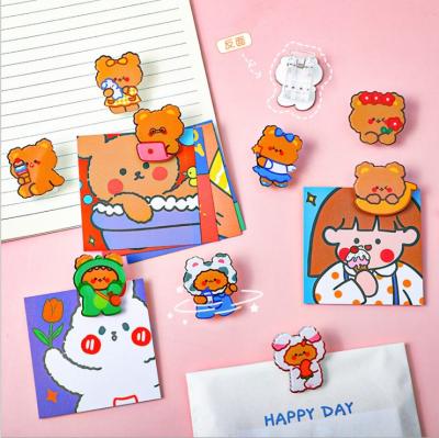 China Lovely Cute Interesting Girl Heart File Folder Student Handsome Messages Textbook Note Transparent Clip Office Photo Clip Bear Cartoon Clip for sale