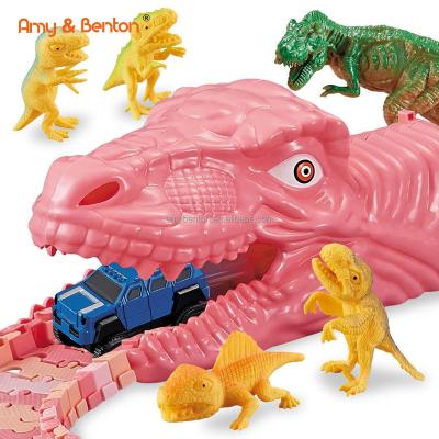 China Track Car Games 151PCS Pink Dinosaur Toys Dinosaur World Racing Car Diy Railroad Track for sale