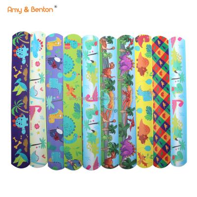 China Promotional Dinosaur Fashionable Gifts Cartoon Slap Bracelets Slap Wrist Bands For Kids Adults for sale