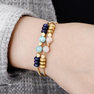 China BOHEMIA Zooying 2022 Gold New Design Popular Colorful Wooden Natural Stone Spring Women's Metal DIY Bracelet for sale