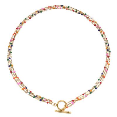 China TRENDY Zooying Charm Colorful Boho Stainless Steel OT Beads Layered Short Loop Necklace Jewelry 2021 for sale