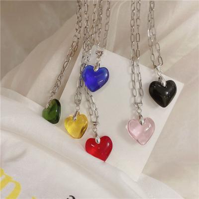 China Zooying TRENDY fashion colorful resin heart choker necklace punk stainless steel silver long thick chain necklace for couples for sale