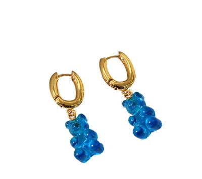 China Fashion Trendy Hot Sale Resin Blue Bear Blue Bear Dangling Earring With Gold Circle Stud for sale