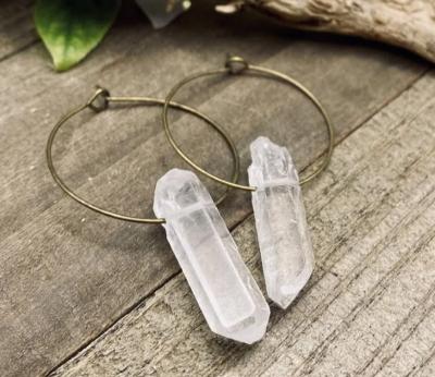 China Zooying Environmental Friendly Popular Raw Quartz Crystal Silver And Gold Circle Large Gemstone Bohemian Earrings for sale