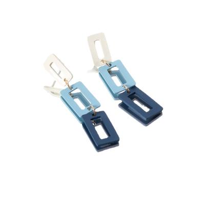 China Trendy Statement Earring Zooying Spray Rectangle Blue Link Geometry Earring For Women for sale