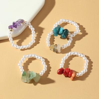 China Zooying TRENDY Pearl Stretch Rings Natural Stone Jewelry 5 Pieces As Gemstone Set Crystal Ring for sale