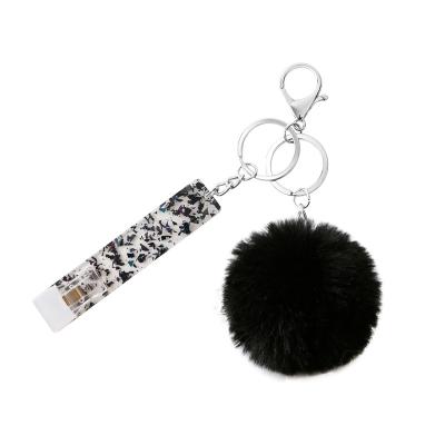 China Long Keychain Plastic Card Bank Card Picker Contactless Nail Protect Armor Clip Multi Function Keychain Female Acrylic Fur Ball Keychain for sale