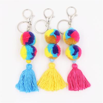 China Promotion Gift Boho Pom Bag Charm Handbag Purse Tassel Chain Key Chain for sale