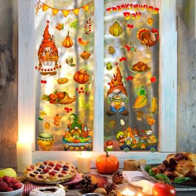 China Home Decor Thanksgiving Party Decorations Thanksgiving Gnome Window Clings Decor Autumn Fall Leaves Turkey Pumpkin Decals Stickers for sale