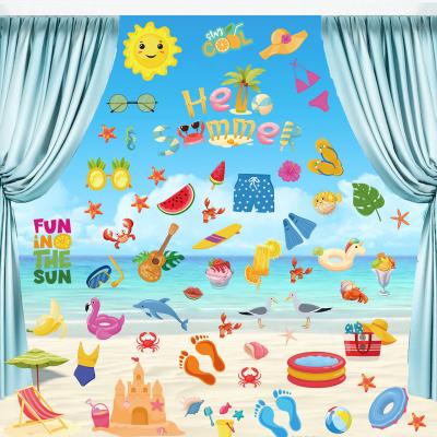 China Home Decor Summer Window Clings Double Sided Beach Pool Reception Static Decal Hawaiian Window Stickers For Fridge Glass for sale