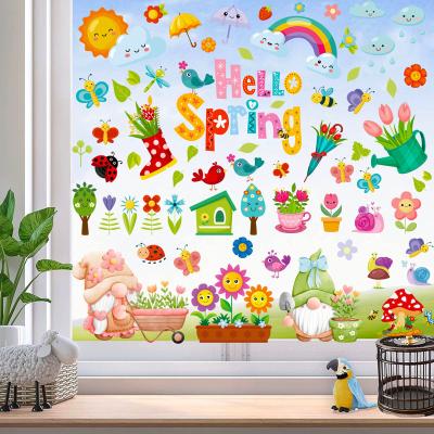 China Static Stickers 2023 New Flower Gnome Waterproof Dwarf House Flower Gnome Door Window Glass Wall Stickers Spring Static Decorative Stickers for sale