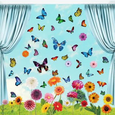 China Static Stickers Waterproof Removable Stickers Flowers Butterfly Stained Glass PVC Decoration Decal Sticker Label for sale