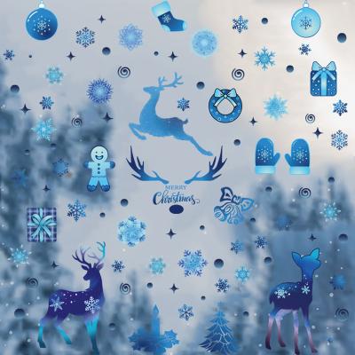 China Home Decoration Christmas Window Clings Elk Elk Snowflake Window Decals Christmas Window Stickers Holiday Decorations Blue Christmas Stickers for sale