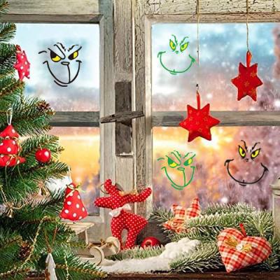 China Home Decoration Christmas Window Clings 10 Sheets Cartoon Face Decal Vinyl Stickers for Ornaments, Christmas Decoration Sticker for Kids for sale