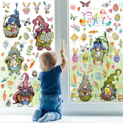 China Static Stickers Wholesale Removable Static Easter Painting Cartoon Egg Gnome Rabbit Static Wall Stickers Window Glass Stickers for sale