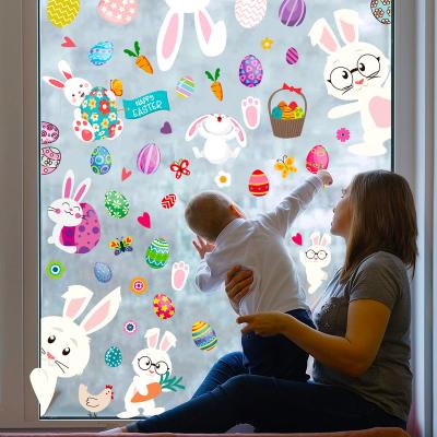 China 9pcs/set Easter Bunny Eggs Window Glass Door Static Cling Stickers Waterproof PVC Decal Stickers For Home for sale