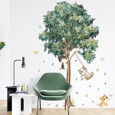 China Cute Cat Plant Tree Wall Stickers Kindergarten Classroom Hallway Stickers Self-adhesive Waterproof Porch Wall Decals for sale