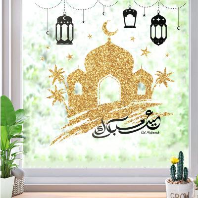 China Eid Mubarak Muslim Ramadan Window Wall Islamic Home Decorative Sticker PVC Moon Stars Removable Stickers for sale