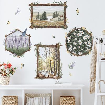 China Self-adhesion Picture Frame Landscape Decoration Wall Stickers Painting Bedroom Sofa Wall Plants Flowers Wall Wallpaper Stickers for sale