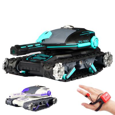 China Fire Gel Balls Toys New 2022 Kids 2.4G Rotate Stunt Car Vehicle Light Music Pulls Water Beads Gravity RC Watch Control Tracked Military Tank for sale