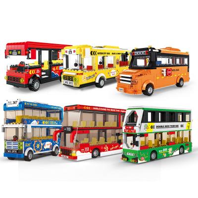 China Sightseeing Double Decker Bus Eco-friendly Material Intercity School Platform Sightseeing Bus Building Blocks Toy for sale