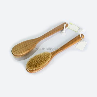 중국 Flexible Bath Body Brush Boar Bristles Exfoliating Body Massager with Wooden Handle for Dry Brushing and Shower 판매용